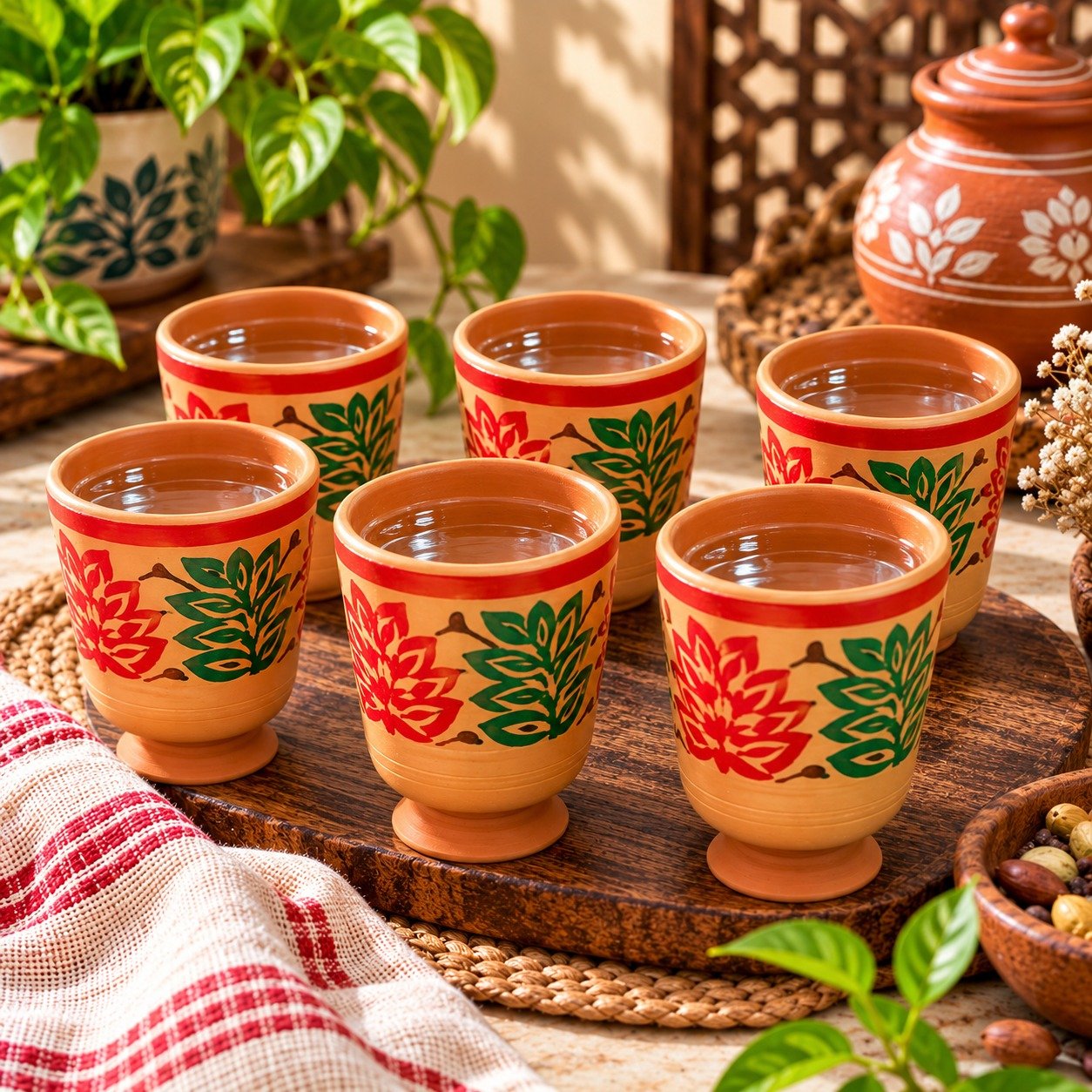 Handcrafted Mitti Glass with Stand | Clay Drinking Glass